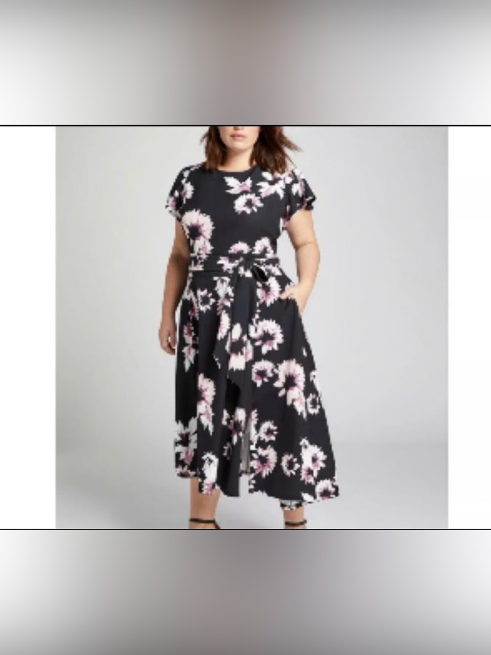 Lane Bryant Floral Asymmetrical Hem Dress with Belt and Pockets Size 18